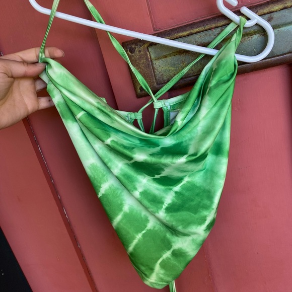 Green tie dye cowl neck tank top - Picture 2 of 3